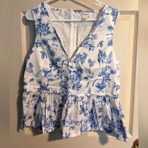 Blue and white Club Monaco peplum top. NWOT. Never worn. Sz12.